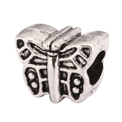 5 x Butterfly Charms Beads Antique Silver Tone European Charm Beads  #MEC-06